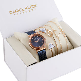 Daniel Klein Blue Dial Analog Gift Set Watch with Bracelet For Women (Pack of 5)