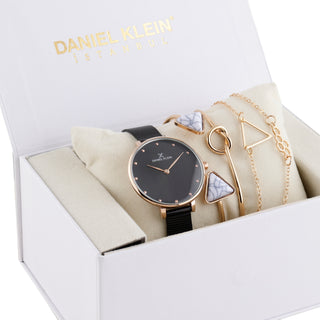Daniel Klein Black Dial Analog Gift Set Watch with Bracelet For Women (Pack of 5)