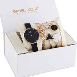 Daniel Klein Black  Dial Analog Gift Set Watch with Bracelet For Women (Pack of 6)