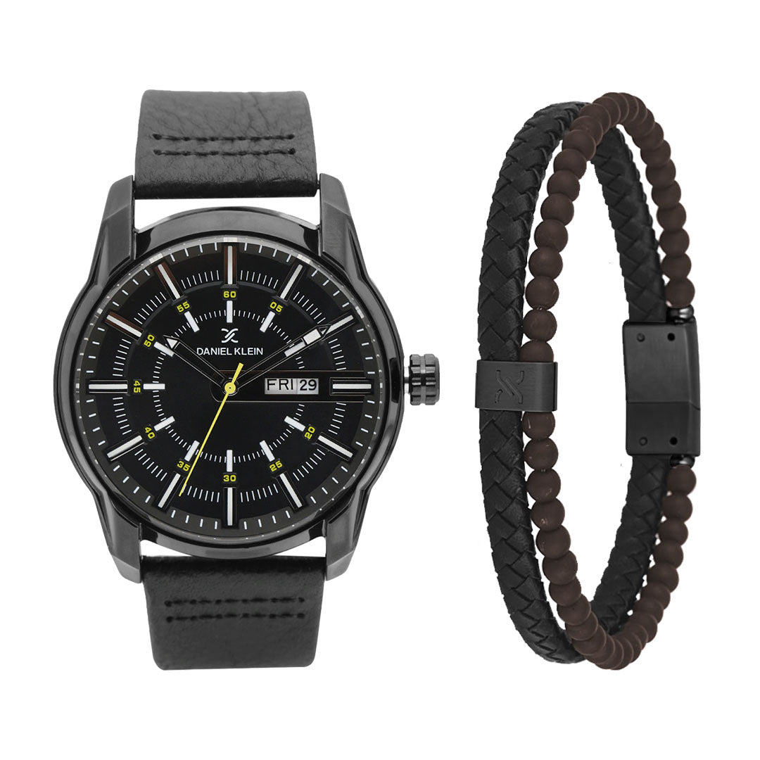 Daniel Klein Black Dial Gift Set Watch with Bracelet for Men (Pack of 2) - DKG004-6