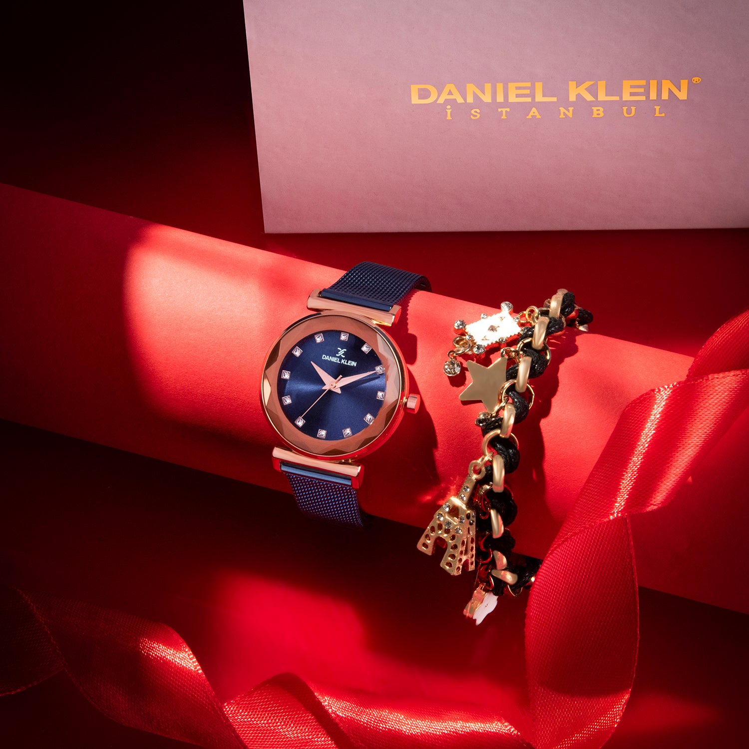 Daniel Klein Blue Dial Analog Gift Set Watch with Bracelet For Women