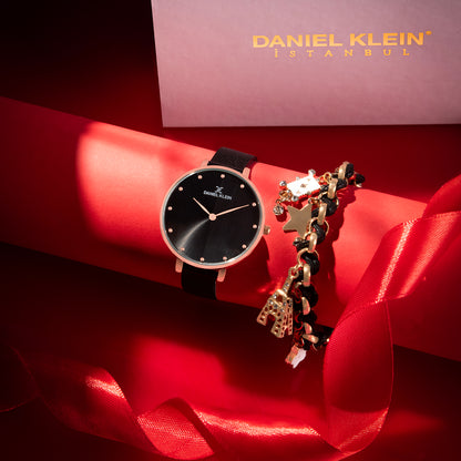 Daniel Klein Black  Dial Analog Gift Set Watch with Bracelet For Women (Pack of 2)