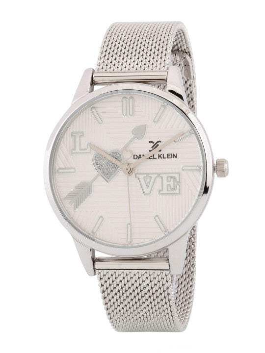 Daniel Klein Women Silver-Toned Printed Dial &amp; Silver Toned Analogue Watch DK.1.12791-1