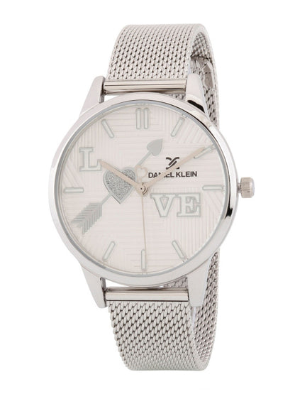 Daniel Klein Women Silver-Toned Printed Dial &amp; Silver Toned Analogue Watch DK.1.12791-1