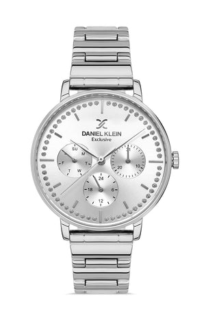 Daniel Klein Exclusive Women Silver - Sunray Brush Dial With Stone Watch