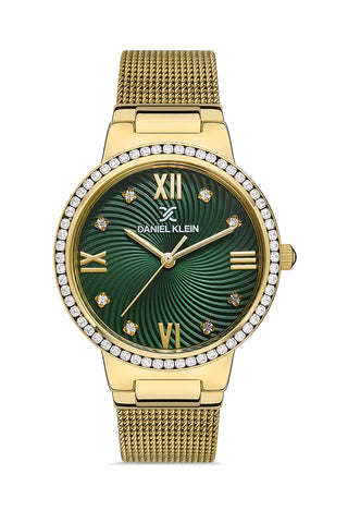 Daniel Klein Premium Women Green - Emboss Dial With  Stone Watch