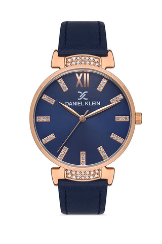 Daniel Klein Premium Women Dark Blue - Sunray Brush Dial With Stone Watch