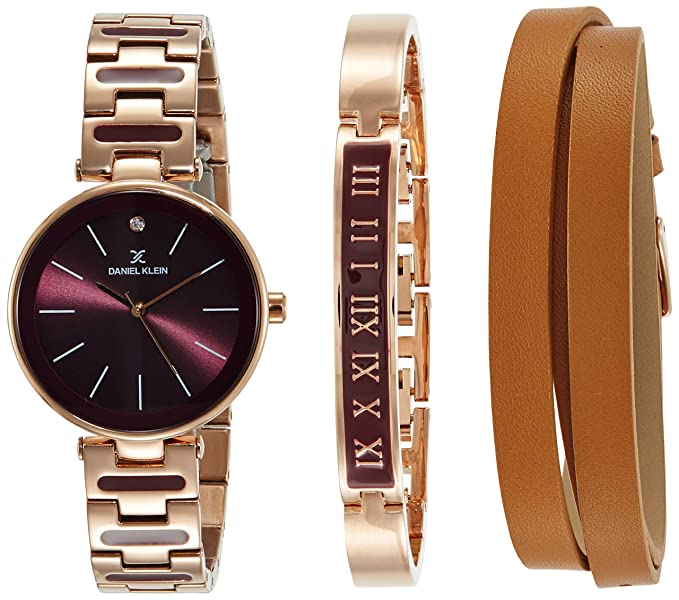 Daniel Klein Magenta Dial Gift Set Watch with Bracelet For Womens (Pack of 3)